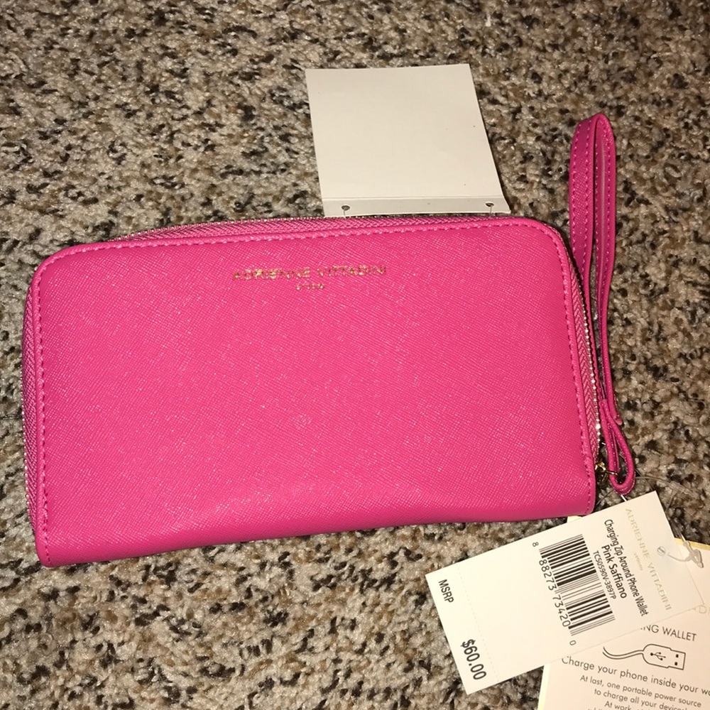 Pink Saffiano Charging Phone Wallet